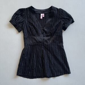 Vintage Y2K Black Pin Striped Office SirenTop / Sz M / Goth DOLLED UP Coquette